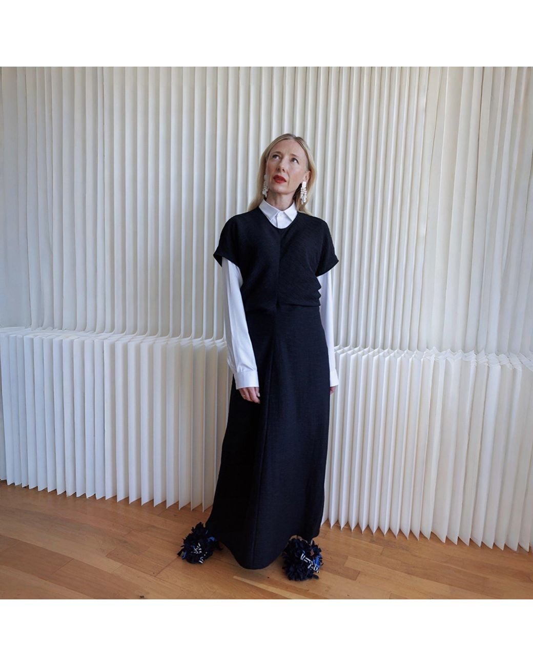 London Atelier Byproduct Black Crinkled A Line Dress