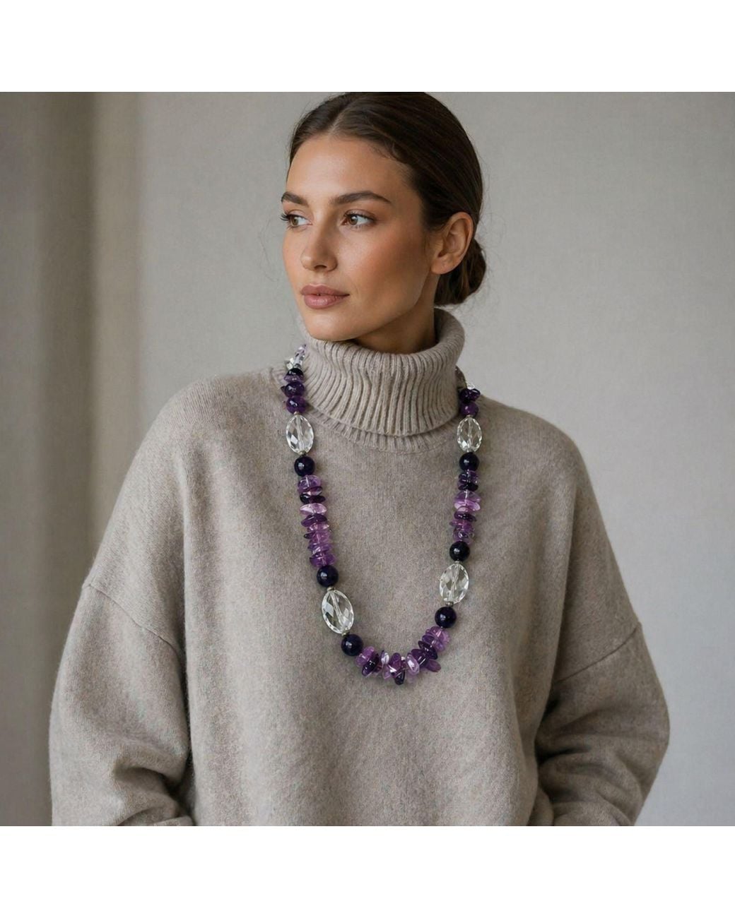 Bellus Domina Purple Neutrals Amethyst & Mountain Crystal Necklace