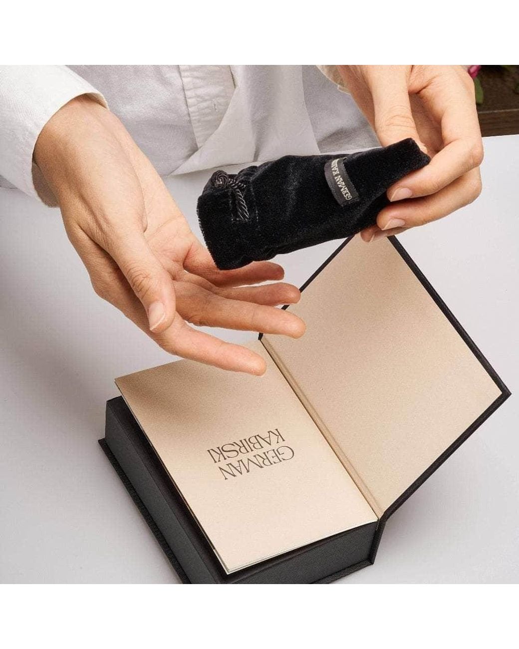 German Kabirski Metallic Lythara Barrel Plated Ring With Zircon And Ruby