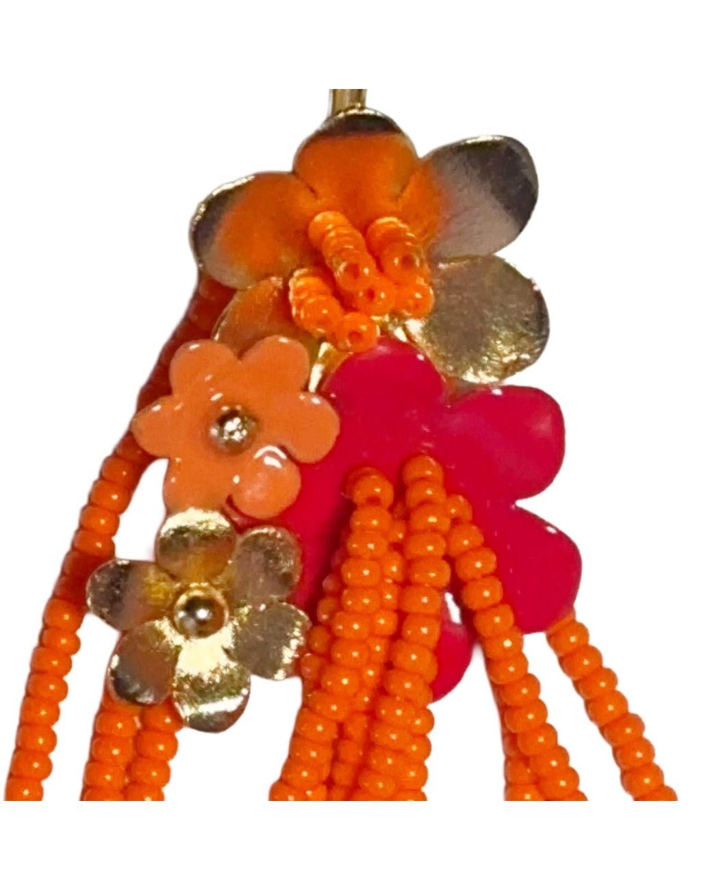 Iliana Arrazola Orange Flowers Dangle Earrings, And, Glass Beads, Beaded Jewelry