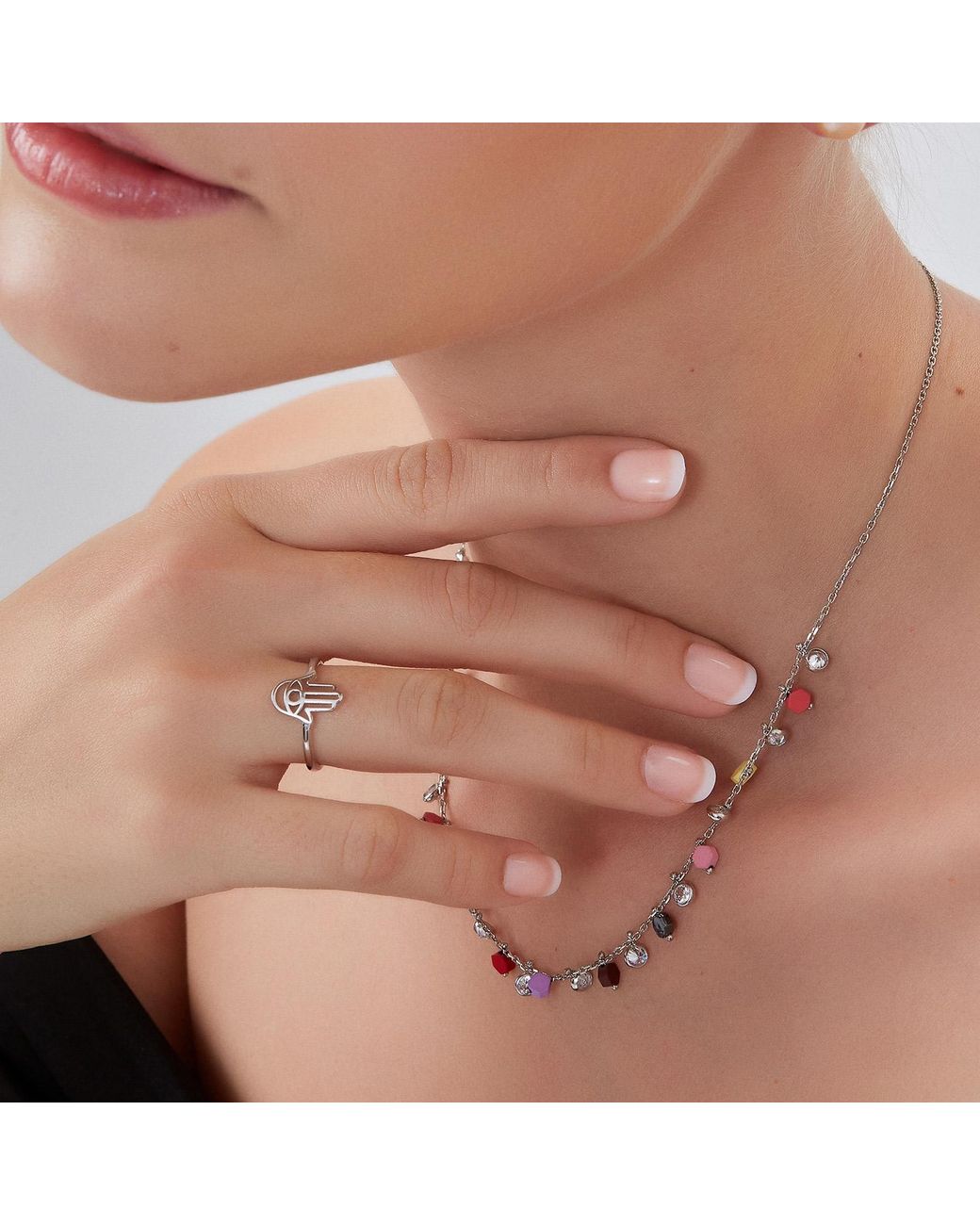 Spero London Metallic Hamsa Hand Adjustable Ring