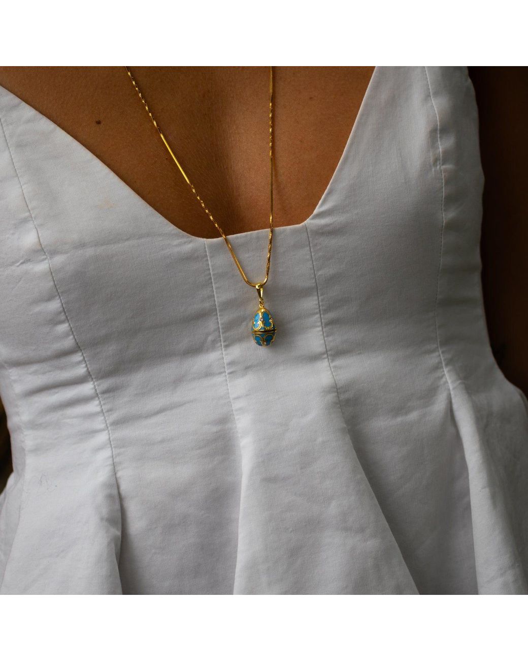 Ebru Jewelry Metallic Lucky Clover Enamel Egg Necklace