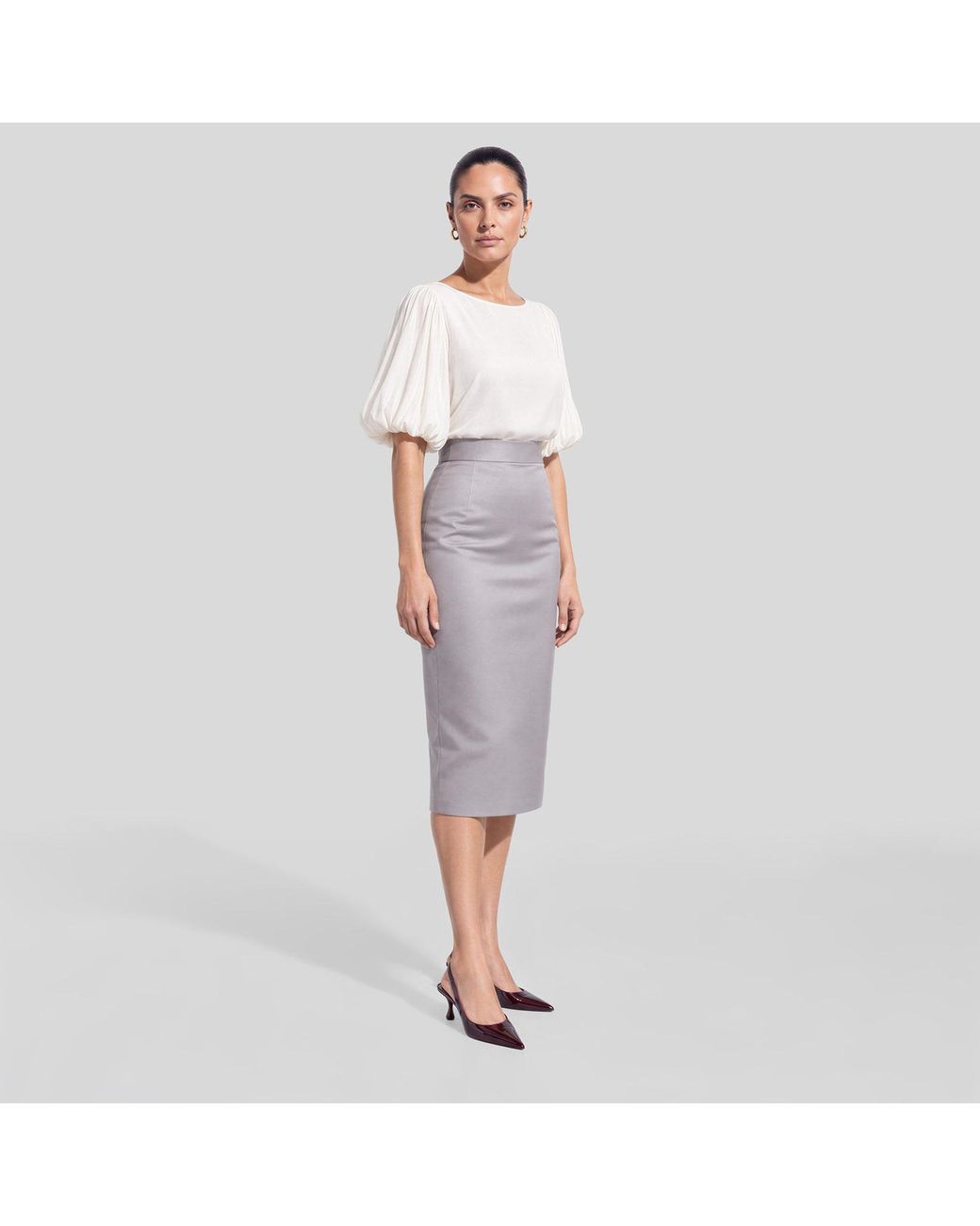 Femponiq Gray Cotton-Blend Sateen Pencil Skirt