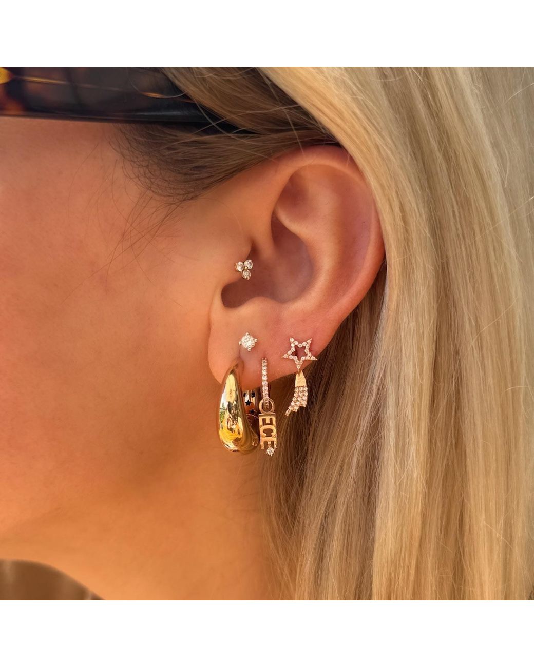 Ecce | Artisan Diamonds Metallic Single 14K Diamond Hollow Star Earring