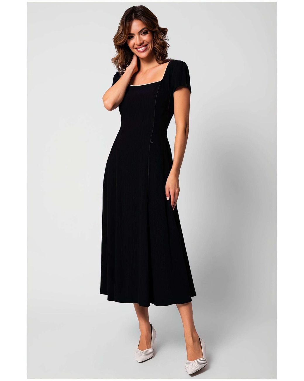 Luna Fashion House Black Elegant Midi Dress, Rina