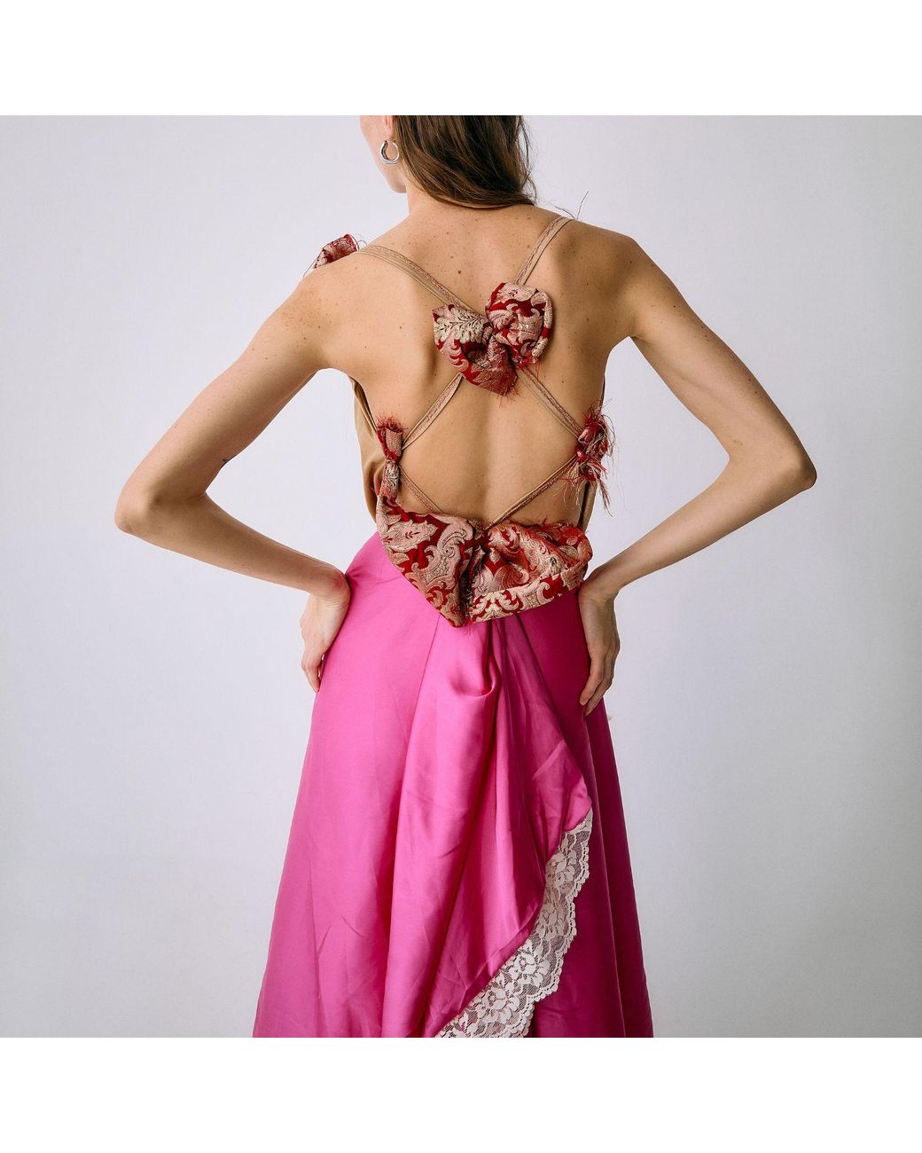 Miro Misljen Pink Off-Shoulder Romantic Midi Dress
