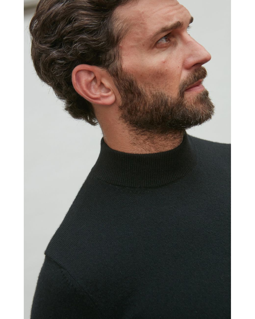 Paul James Knitwear Black Lightweight Merino Cashmere Tristan Mock Turtle Neck Jumper for men