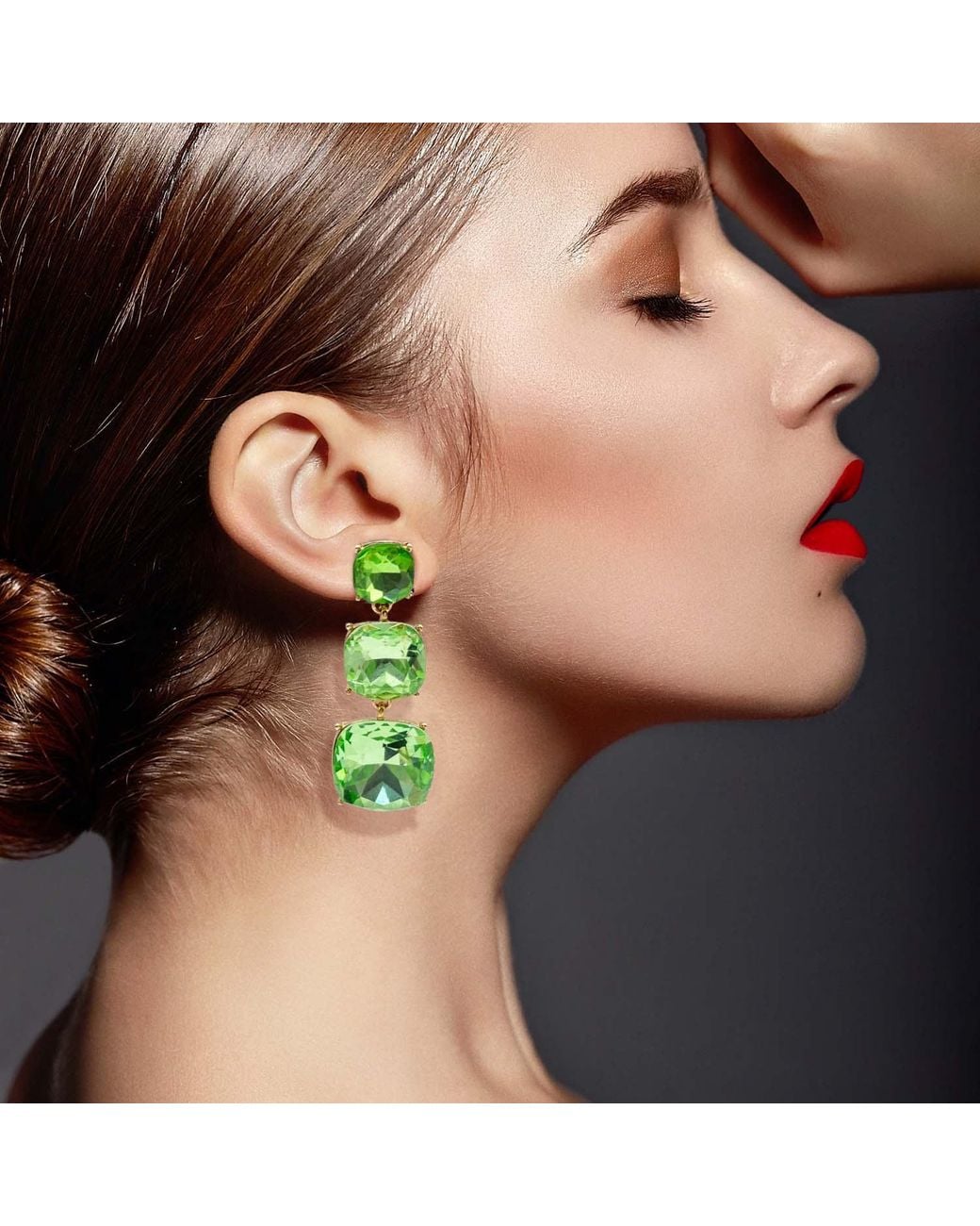Michael Nash Jewelry Green Mackenzie Triple Cushion Shape Peridot Drop Earrings