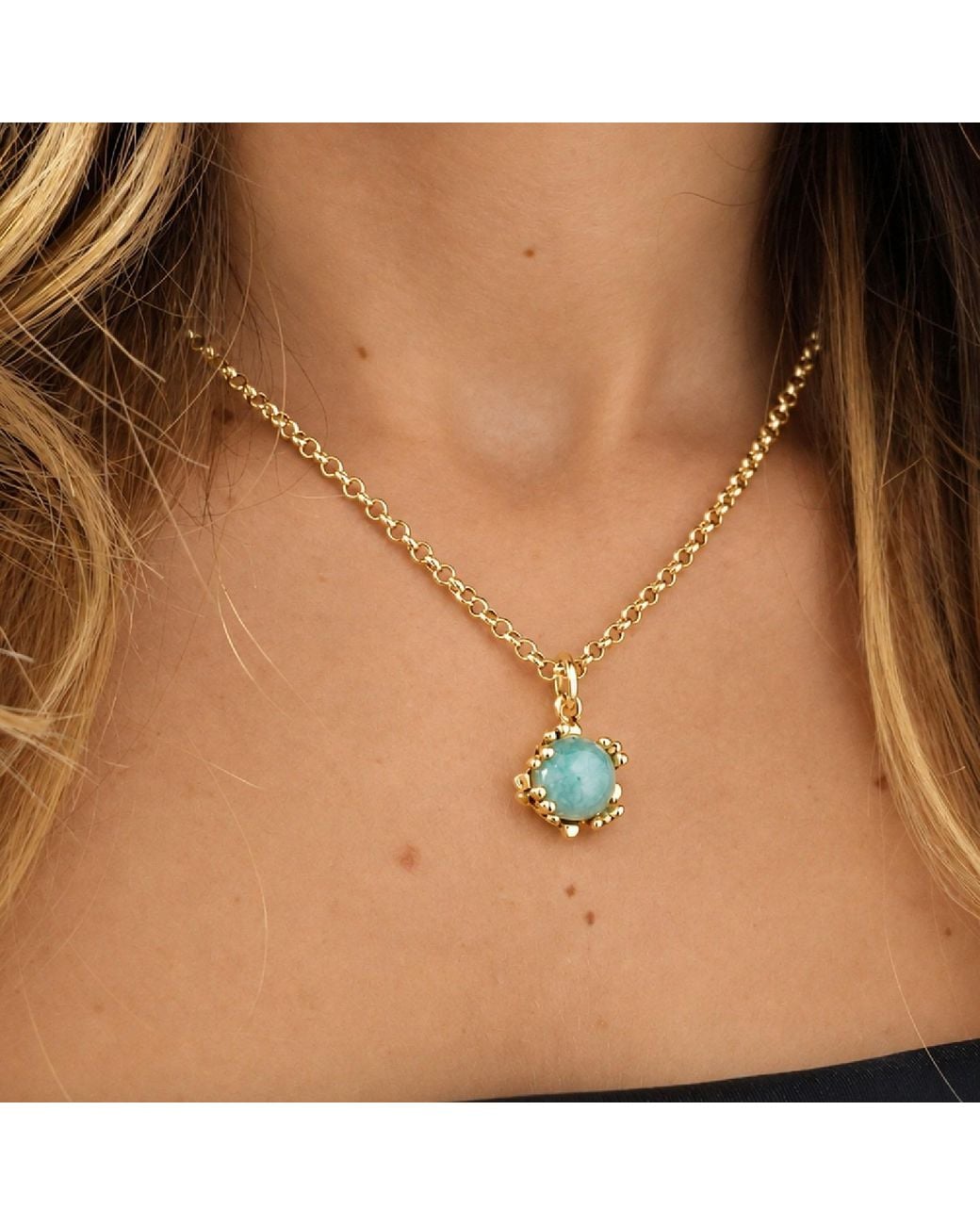 Unaloe Metallic Ribes Vermeil Amazonite Necklace For – Luxury Round Gemstone Pendant