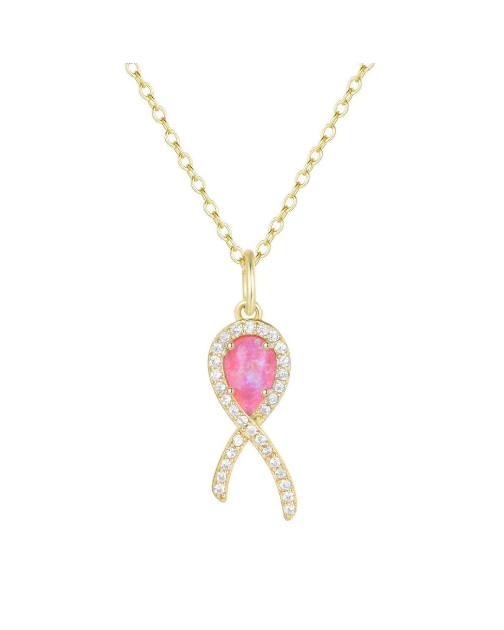 KAMARIA Metallic Cancer Ribbon Necklace With Opal
