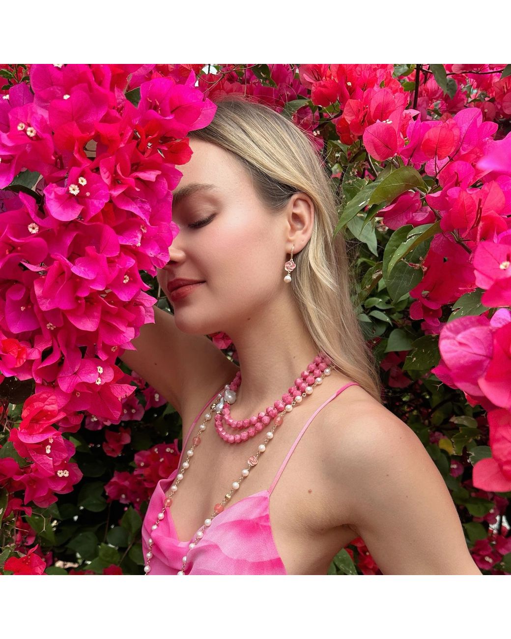 Farra Metallic Timeless Rose With Freshwater Pearls Dangle Earrings