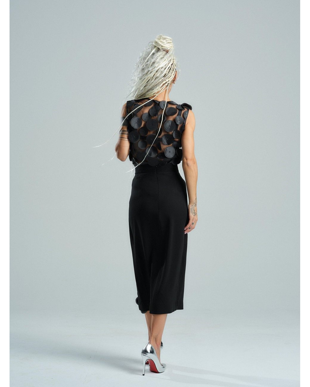 Clothes by Locker Room Black Appliqué-Detailed Mesh Top & Pencil Skirt Co-Ord Set