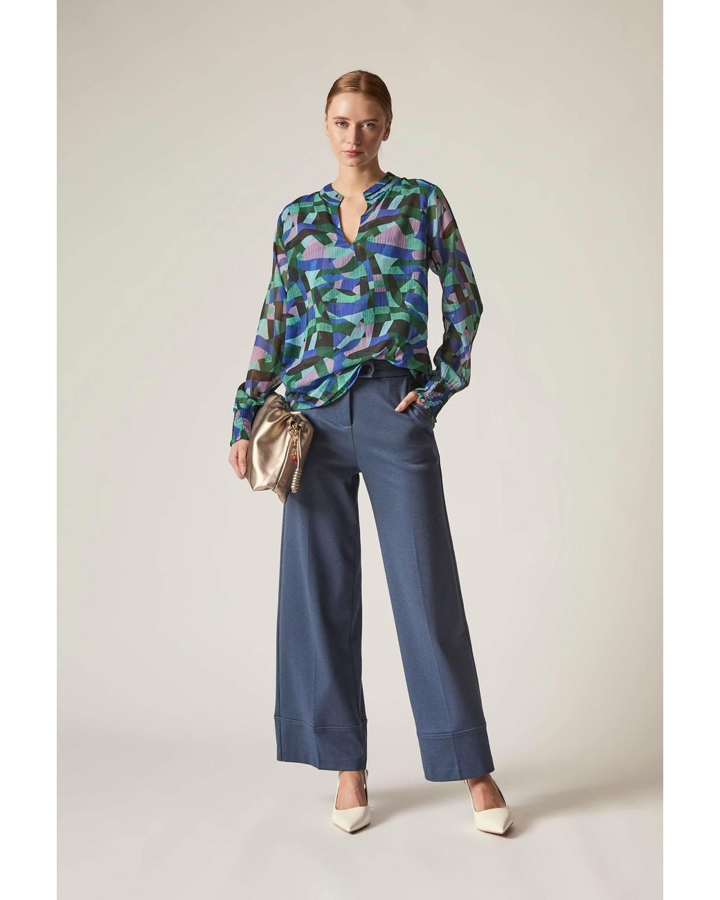 James Lakeland Blue Abstract Print Blouse