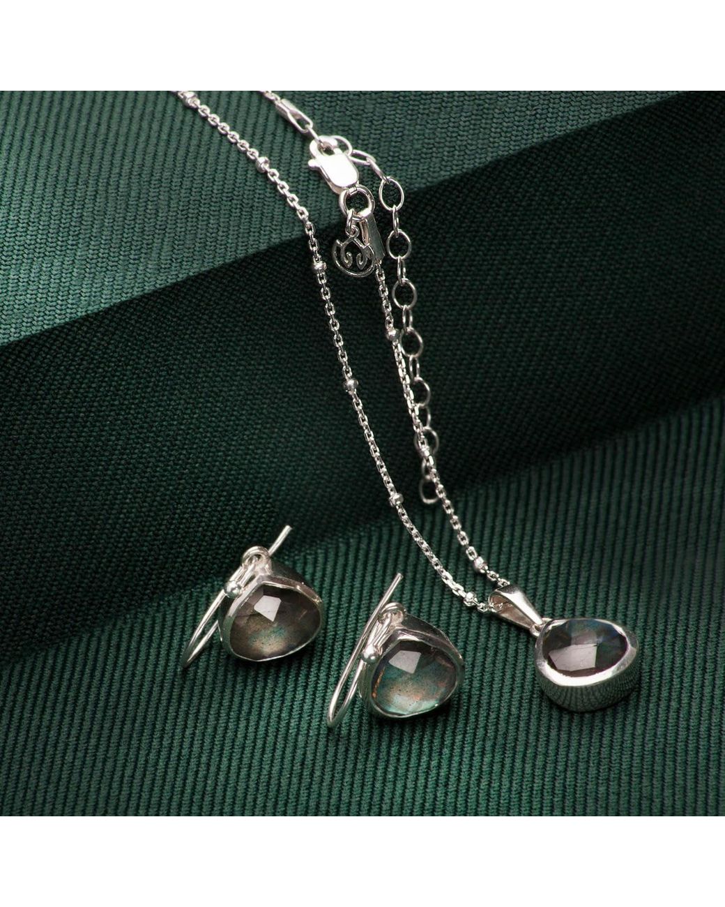 The Jewellery Store London Metallic Sterling Pear Shaped Labradorite Jewellery Set