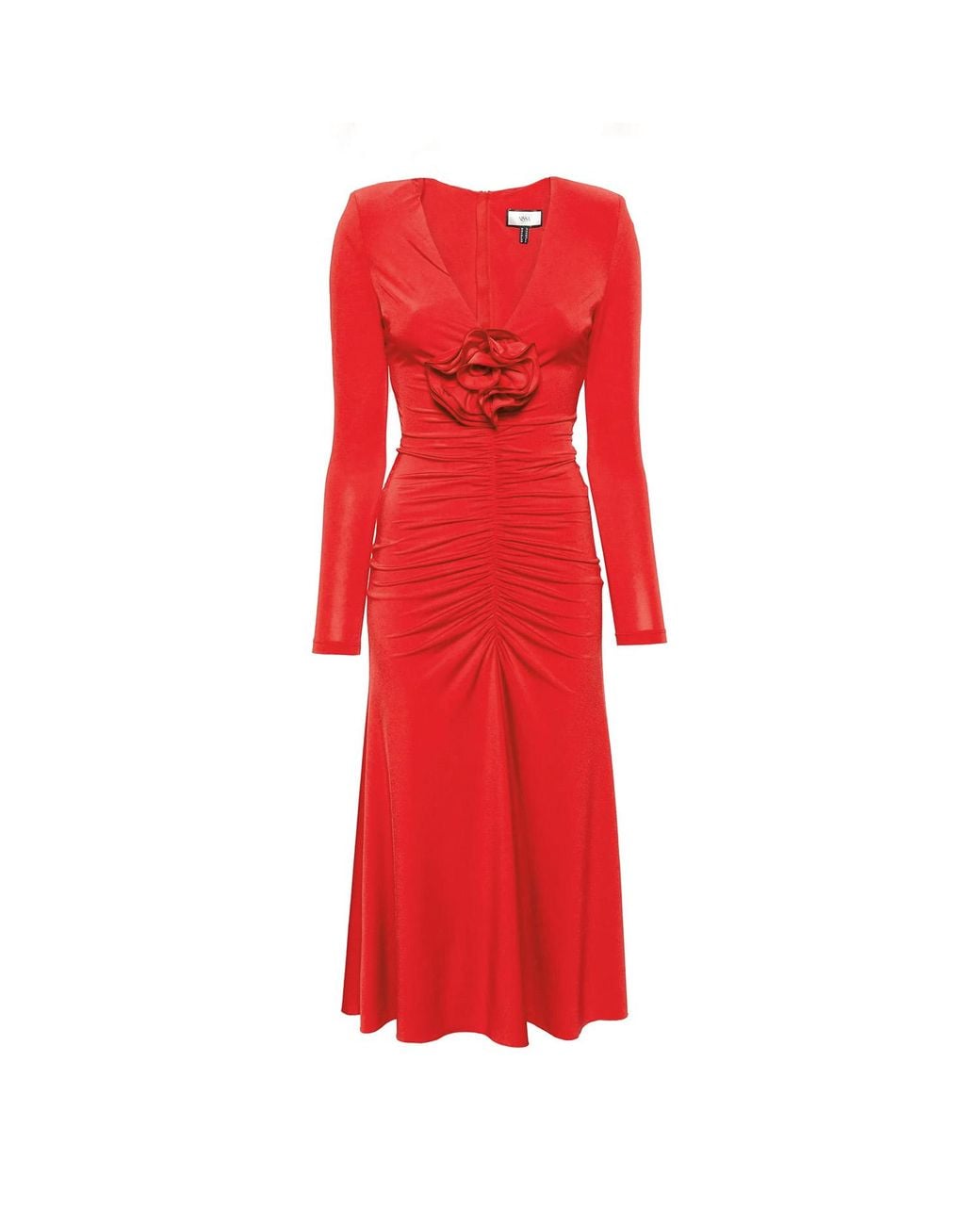 Nissa Red Floral-Detailing Midi Dress