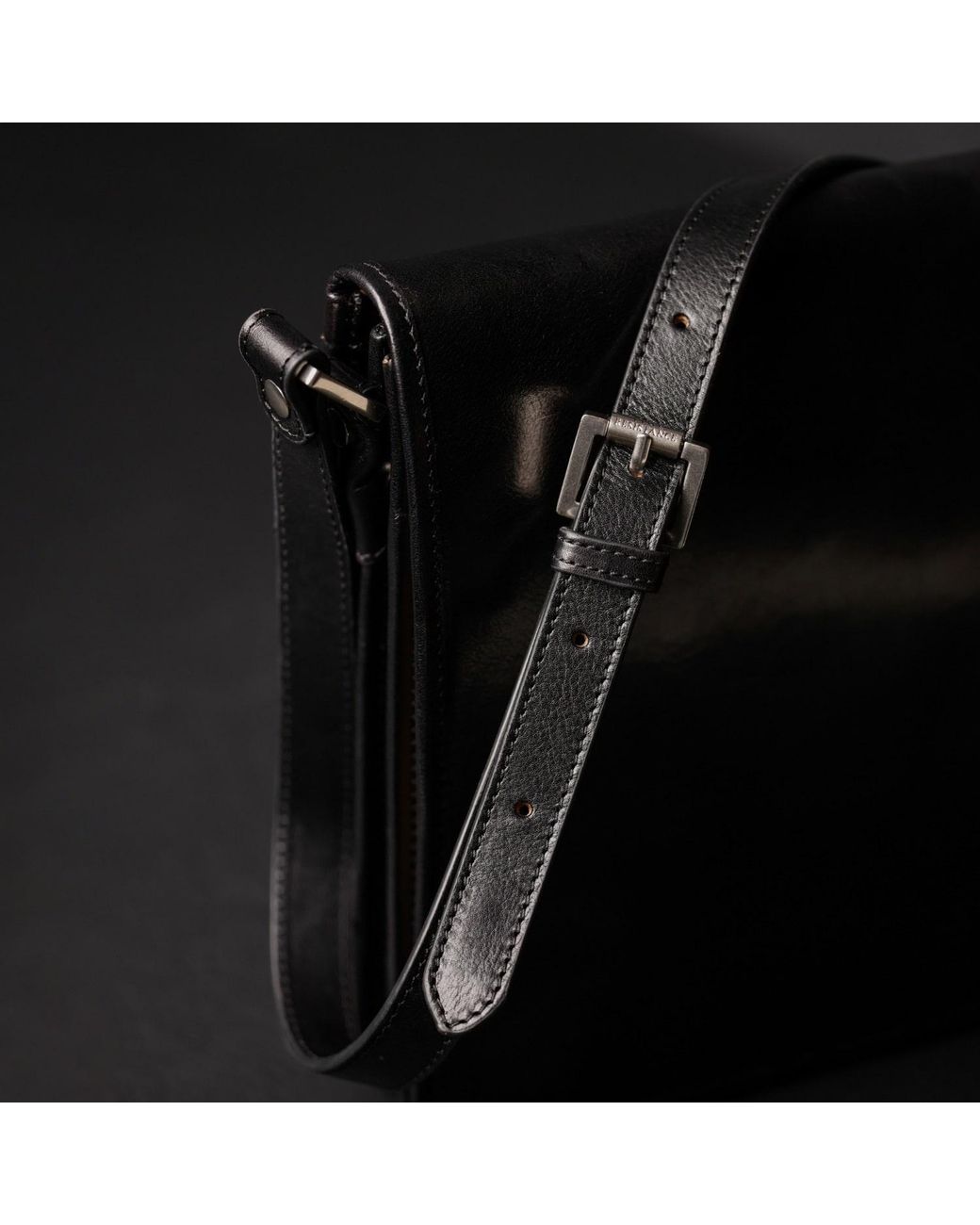Time Resistance Black Small Leather Messenger Bag for men