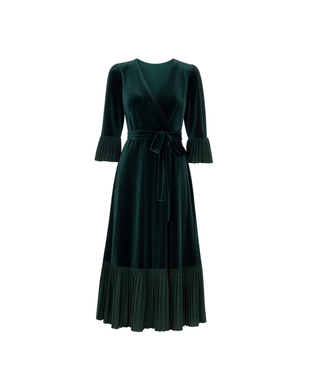 Yumi' Black Velvet Wrap Midi Dress With Contrast Hemline