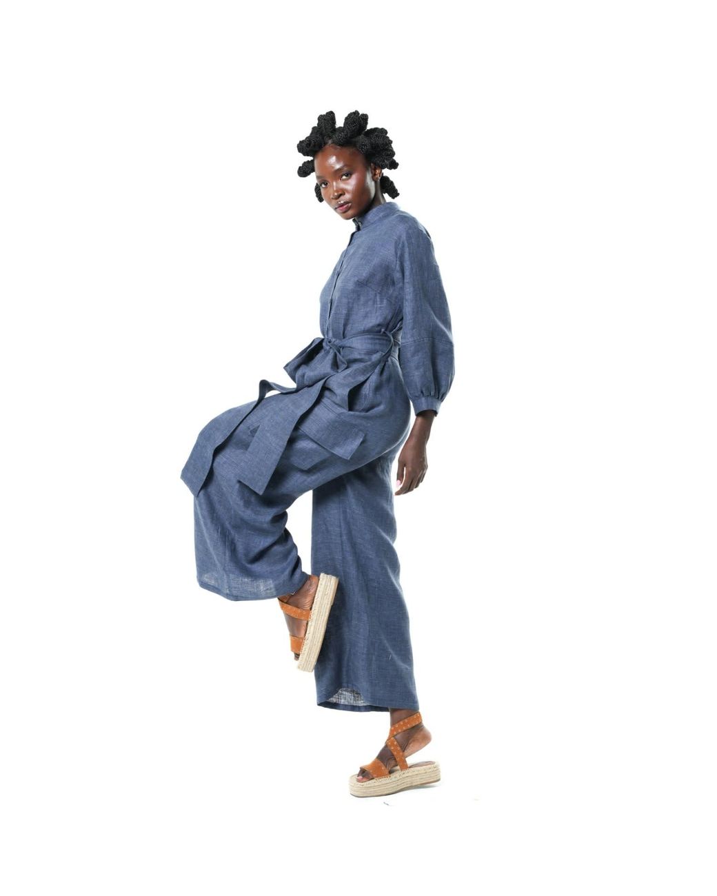 Metamorph Blue Wide-Leg Linen Jumpsuit
