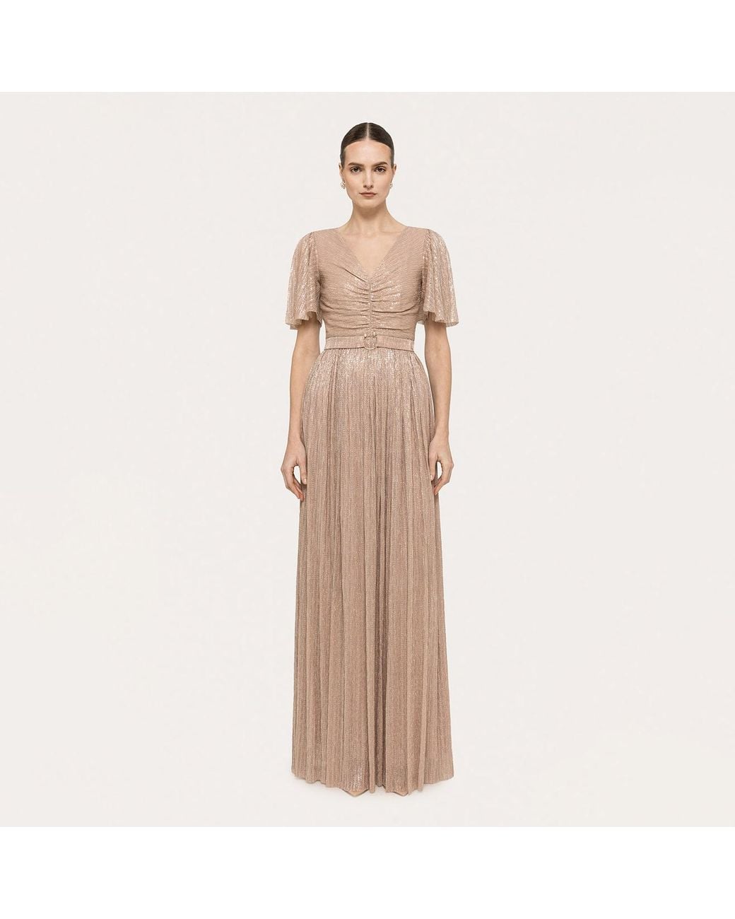 Nissa Natural Neutrals Sequin-Applique Maxi Dress