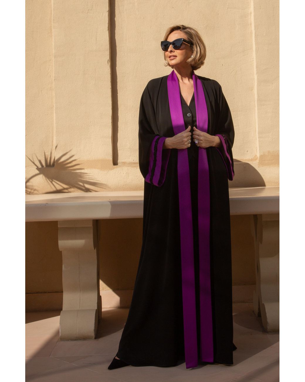 Belyed Handcraft Purple Fahima – Crepe Silk Abaya With Velvet Embellishments By Belyed