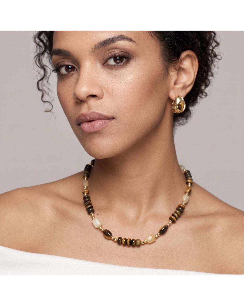 Uchi and Soto Metallic Nekomeishi Tiger's Eye Beaded Necklace