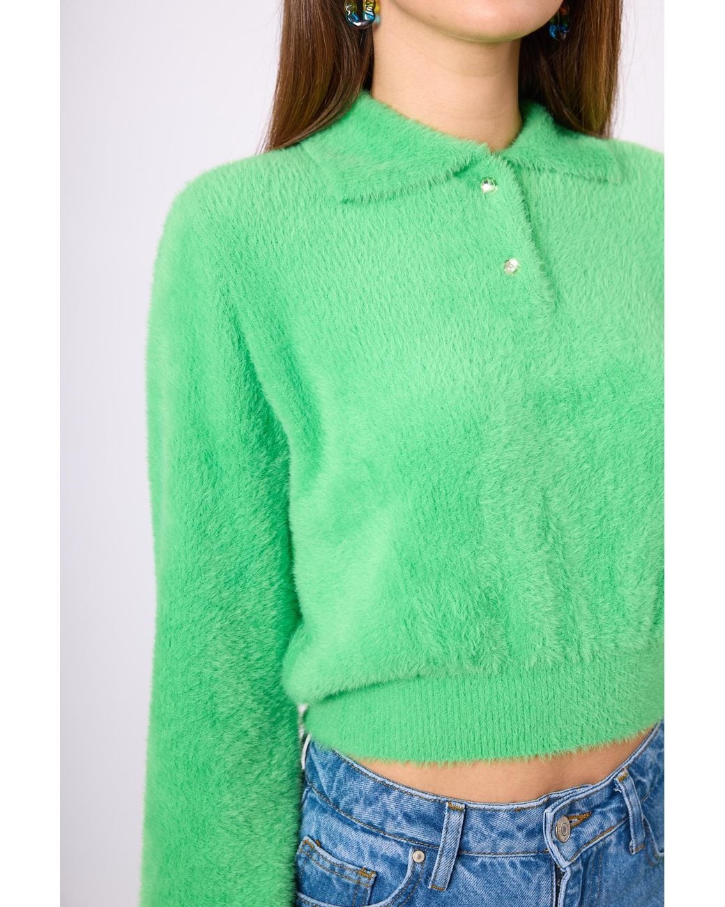 Peraluna Green Lucy Polo-Neck Crop Knit Blouse