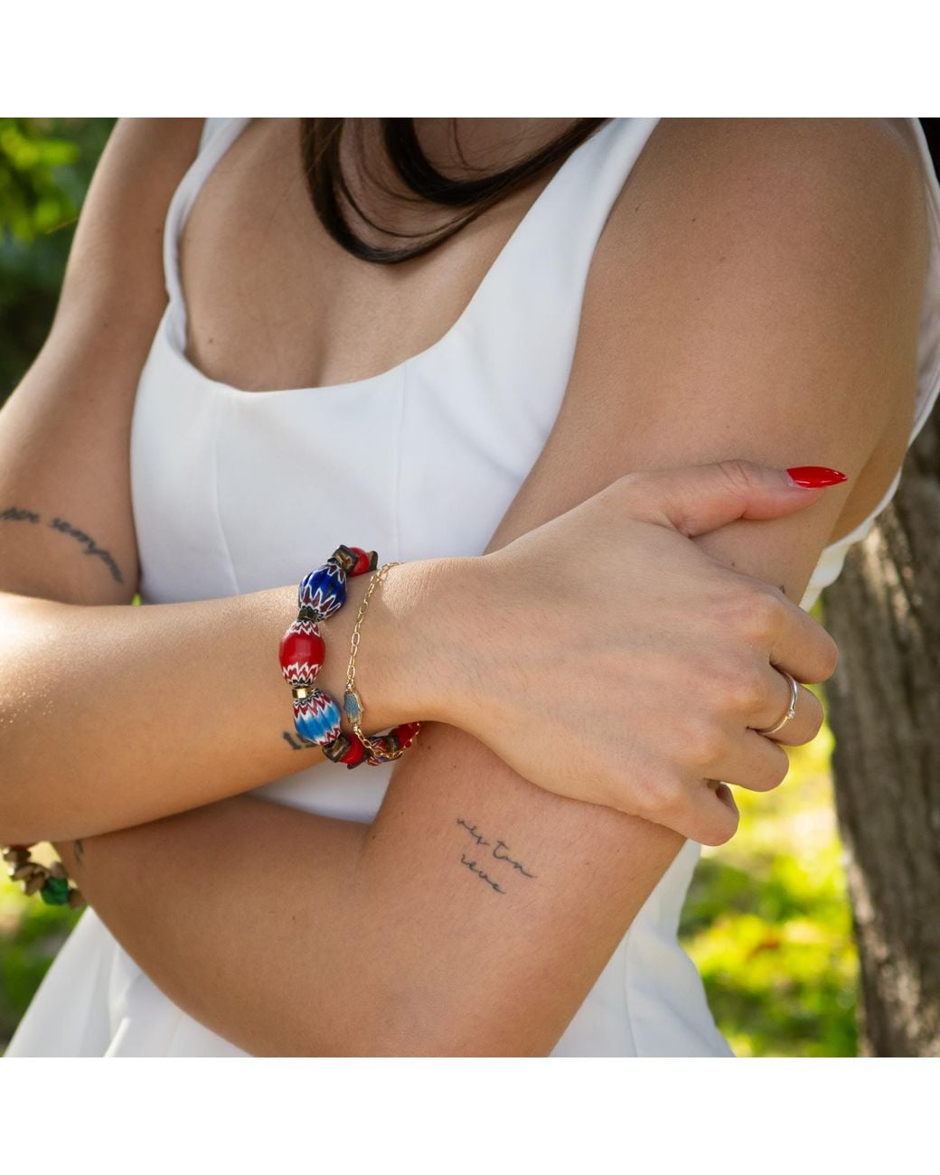 Ebru Jewelry Red Colorful Beaded Bohemian Bracelet
