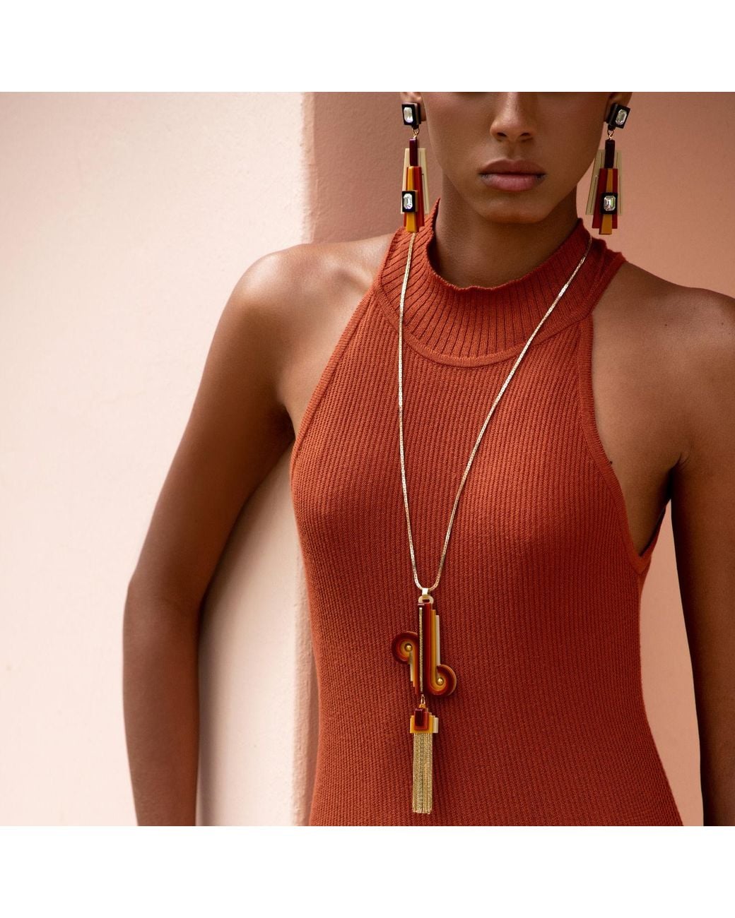 Gissa Bicalho Red Handmade Acrylic Necklace Pendant Verner