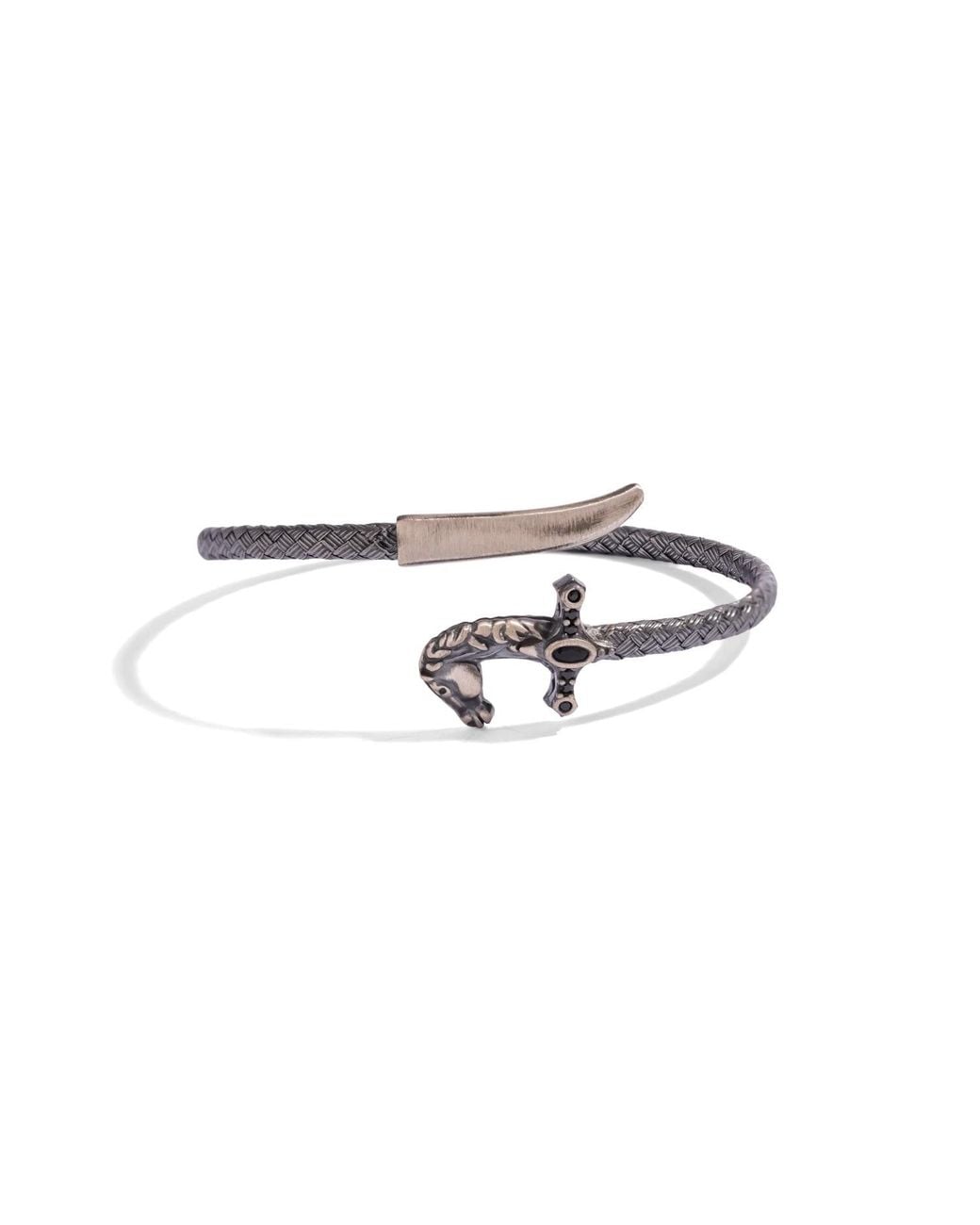 Ebru Jewelry White Warrior Horse Saber Oxidized Sterling Wrap Bracelet for men