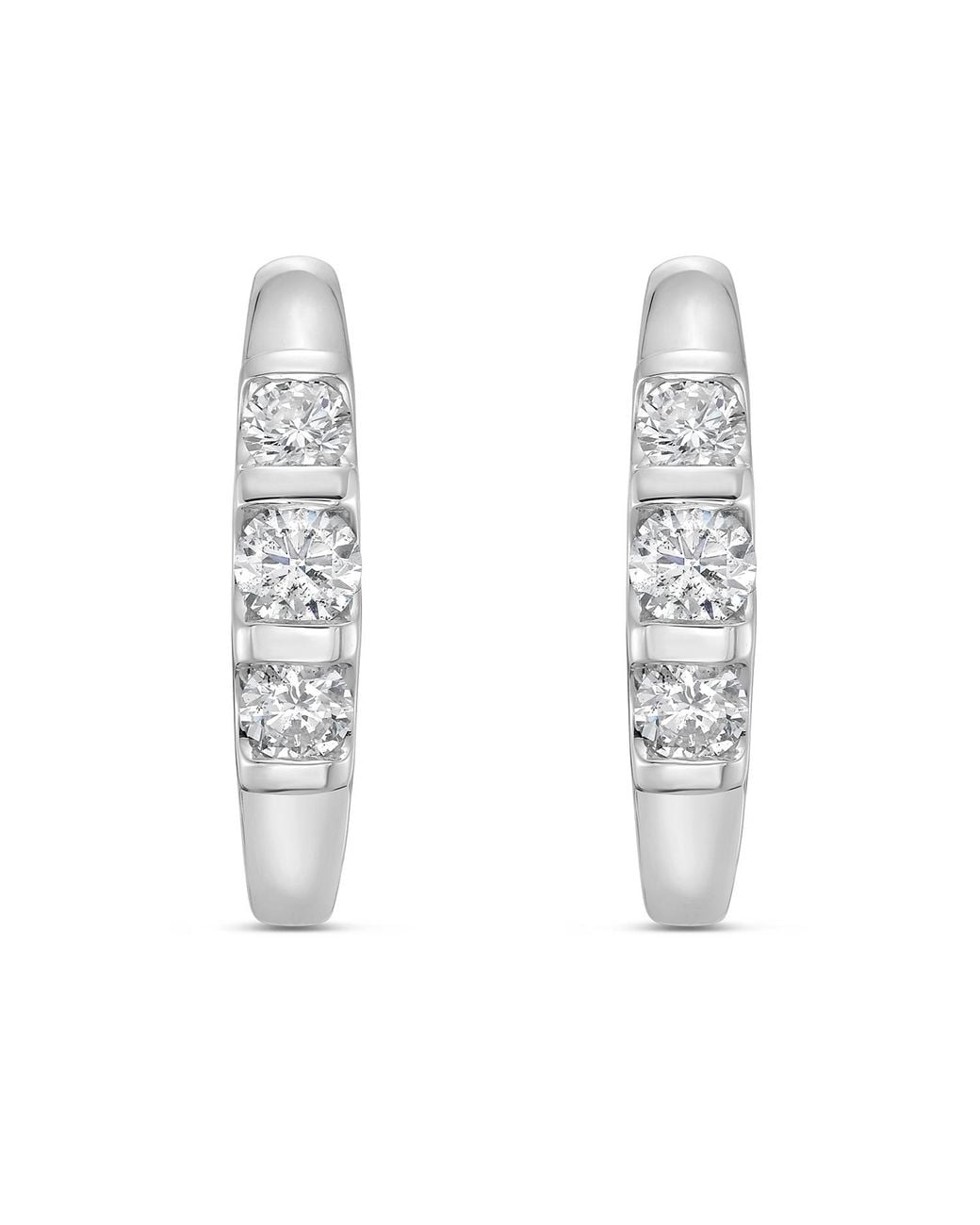 Artisan White Three-Stone Diamond Hoop Earrings