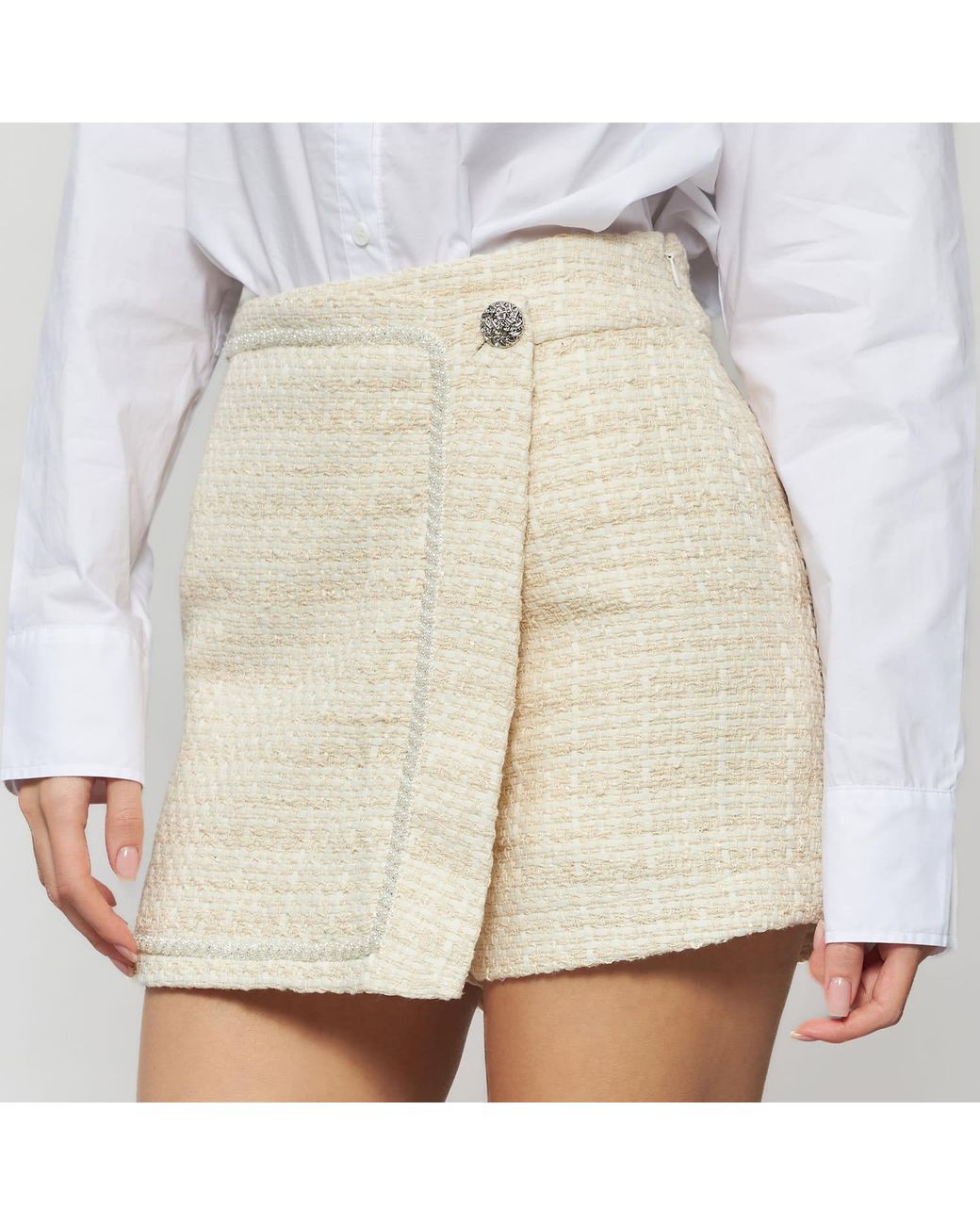 Solgo Atelier Gray Neutrals Pogonia Tweed Bouclé Skort With Beaded Trim