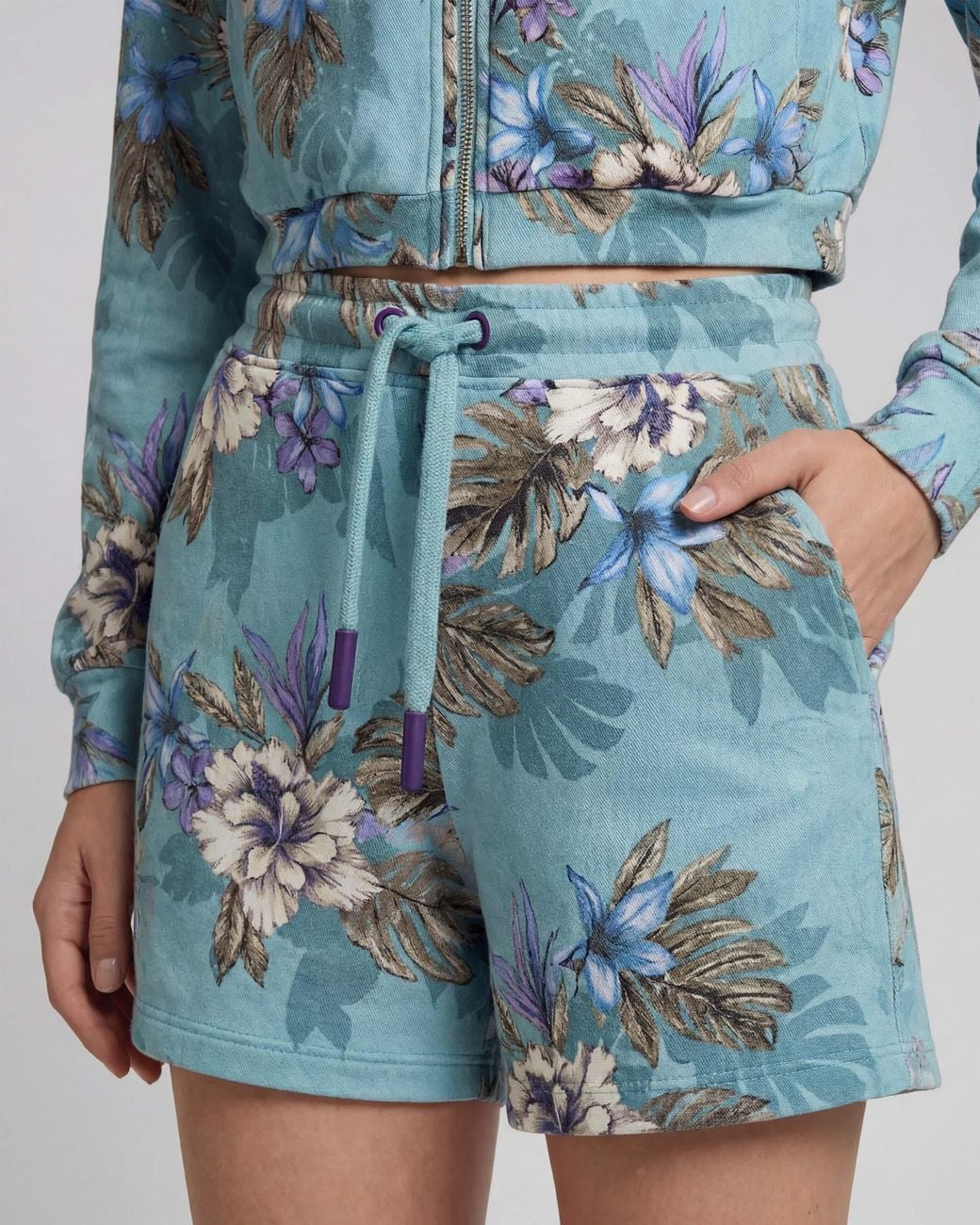 Lords of Harlech Blue Penelope Exotic Floral Drawstring Short