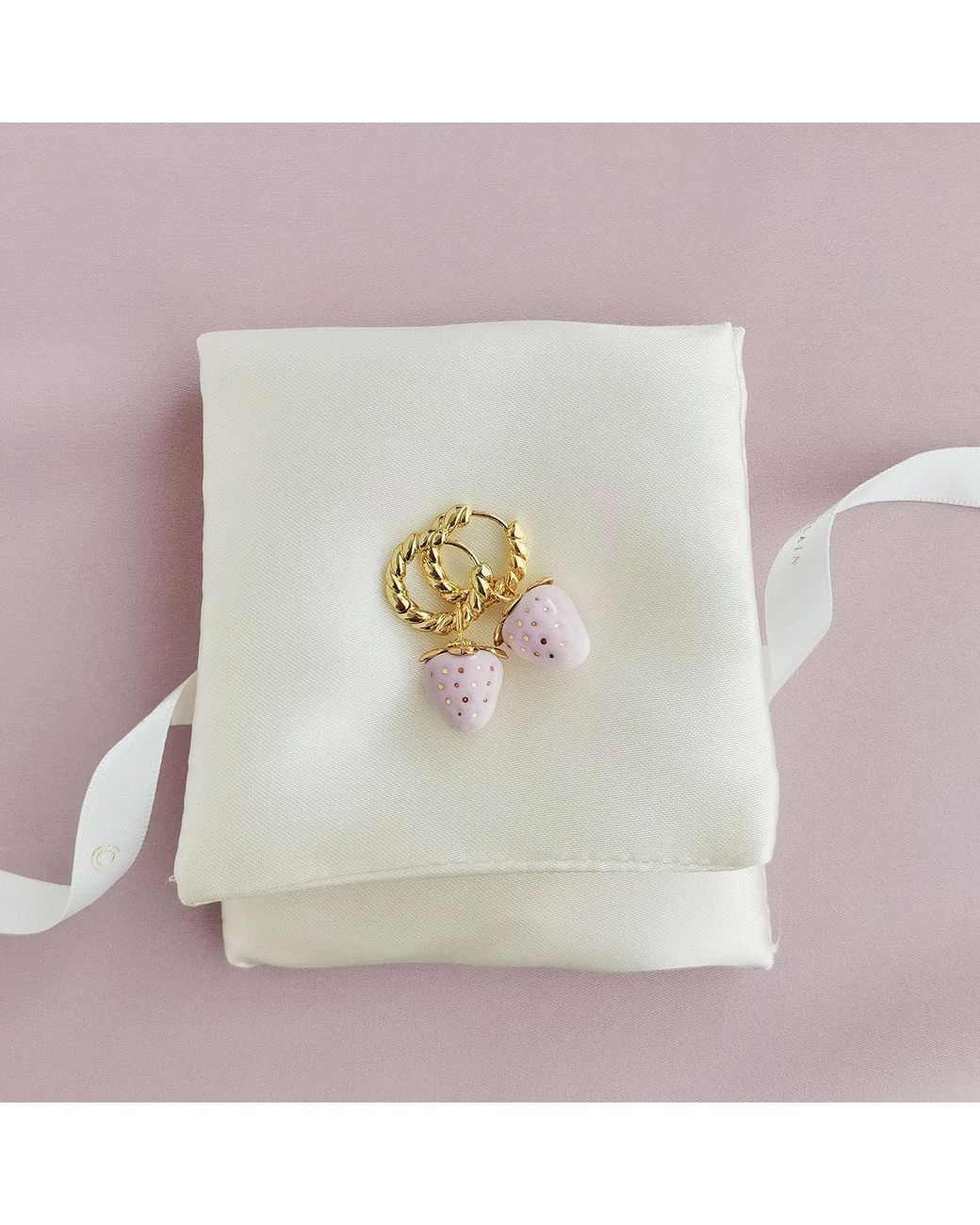 POPORCELAIN Metallic Mini Porcelain Strawberry Hoop Earrings