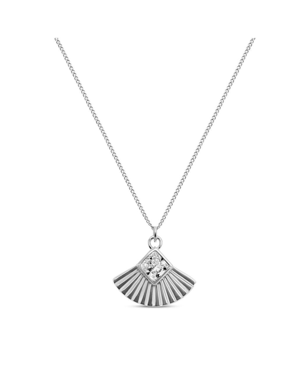Clemence Wren Metallic Art Deco Gemstone Fan Charm Pendant Necklace