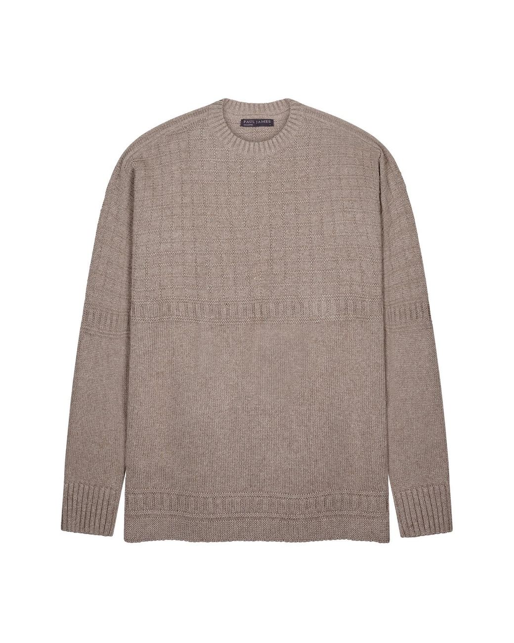 Paul James Knitwear Gray Midweight Cotton Sennen Grid Knit Gansey Jumper for men