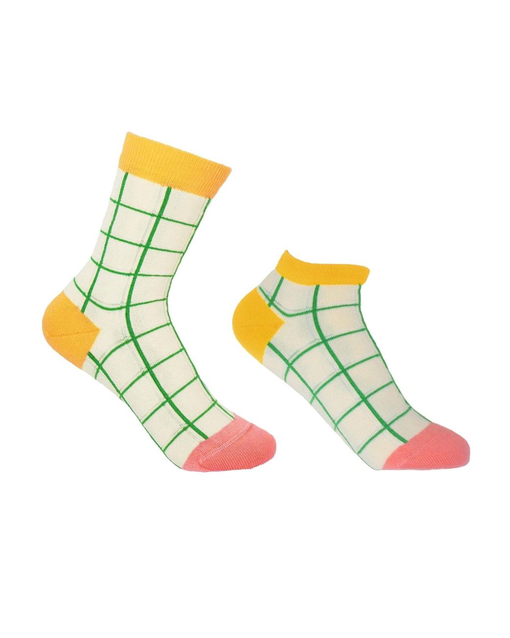 Peper Harow - Made in England White Neutrals Grid Cream Luxury Crew & Trainer Socks Bundle