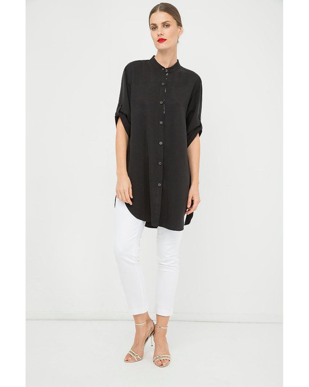 Conquista Black Long Shirt With Print Detail