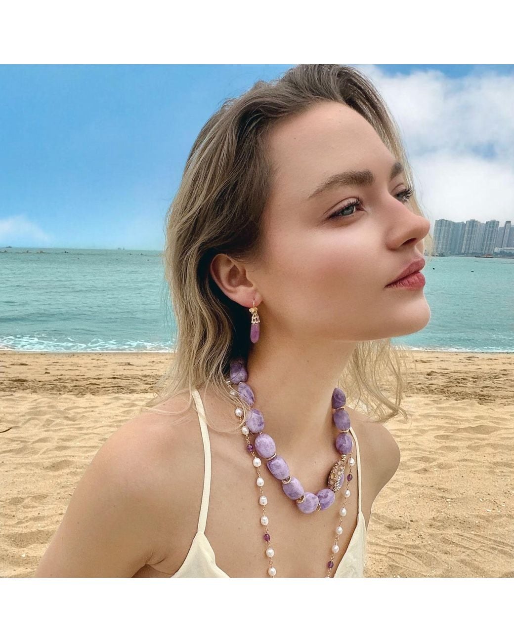 Farra Purple Teardrop Orchid Gemstone With Butterfly Hook Earrings