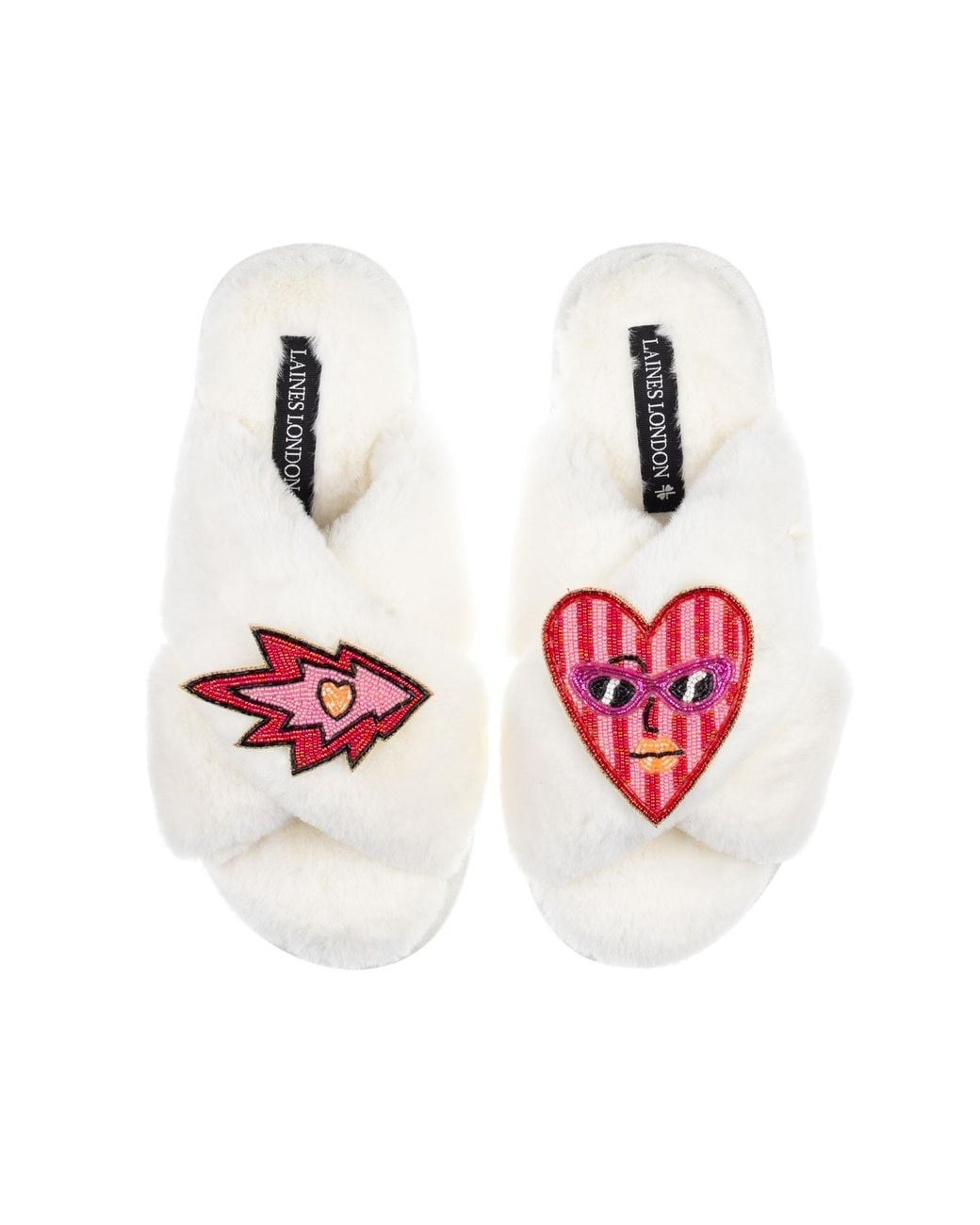 Laines London Red Neutrals Classic Laines Slippers With Electric Love Brooches