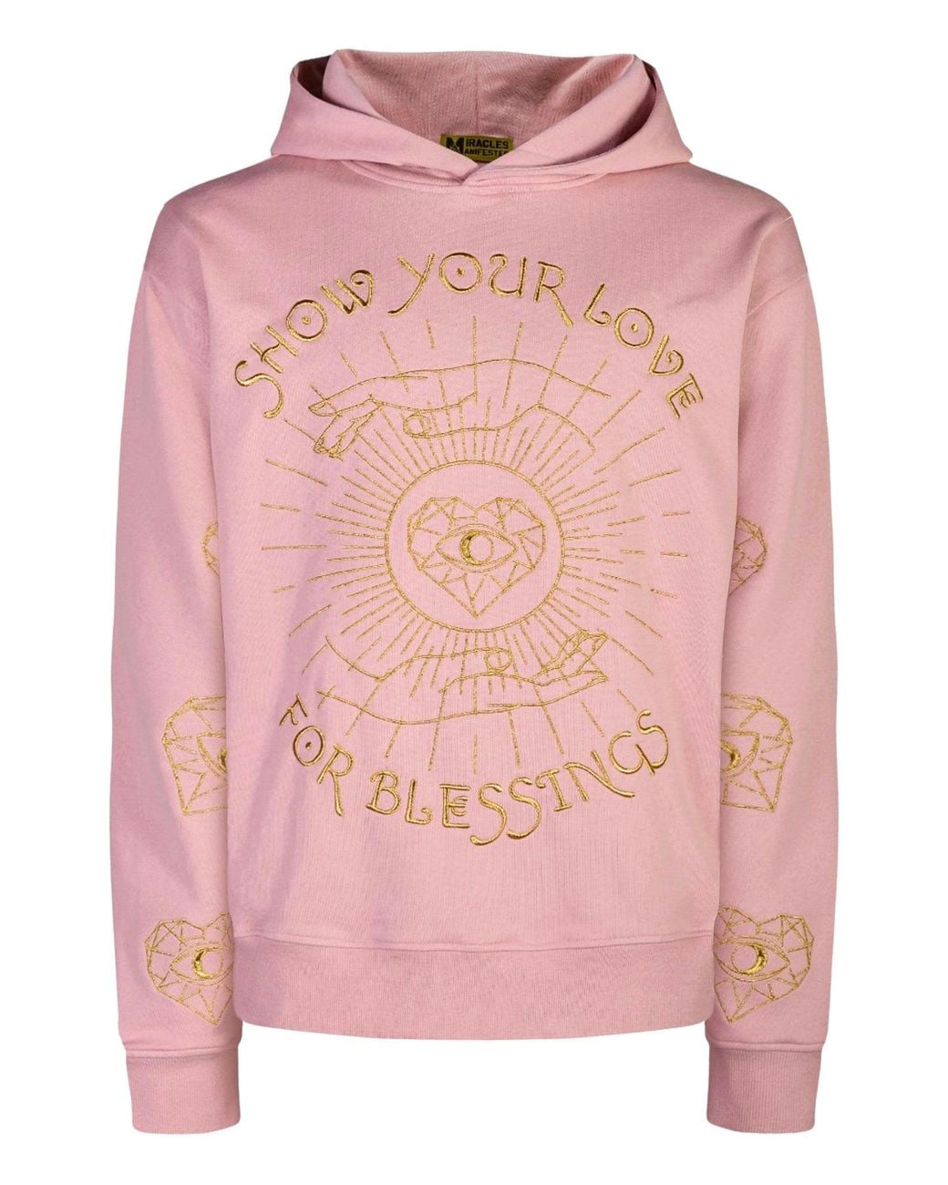 Miracles Manifester Pink Show Your Love Affirmation Embroidered Hoodie