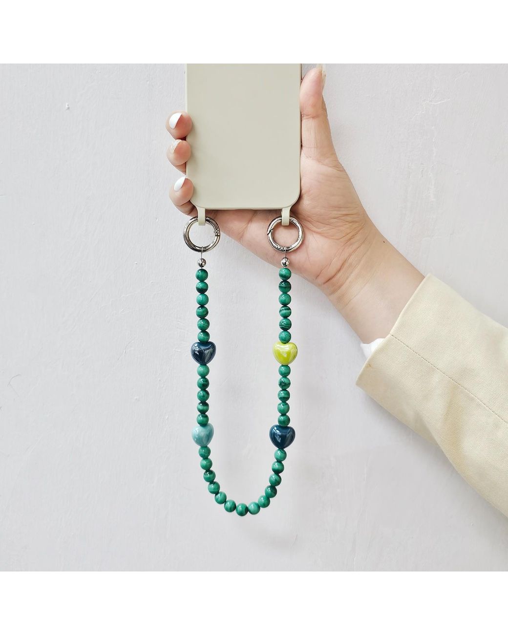 Farra Green Malachite With And Ceramic Hearts Phone Charm