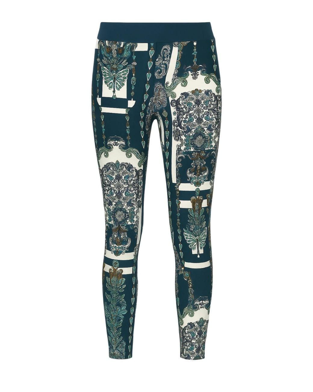 Conquista Green Printed High-Waist Stretch Leggings With Artistic Pattern