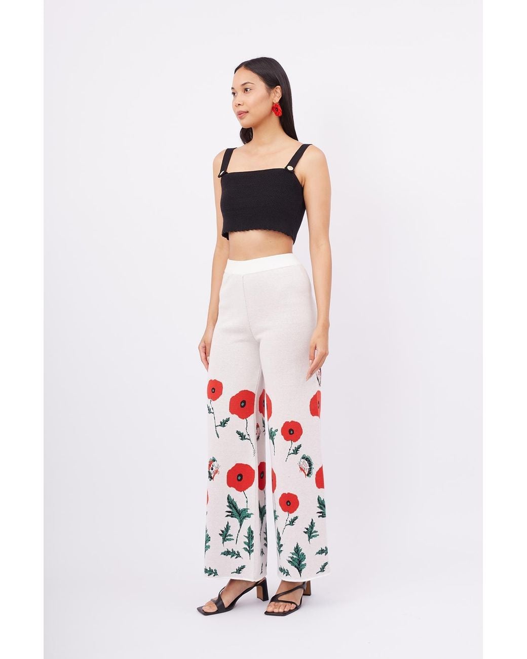 Peraluna White Poppy High Waist Knit Trousers