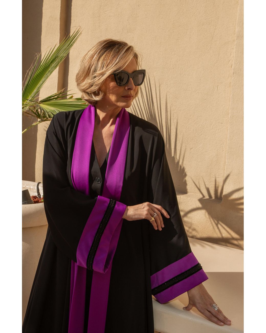 Belyed Handcraft Purple Fahima – Crepe Silk Abaya With Velvet Embellishments By Belyed