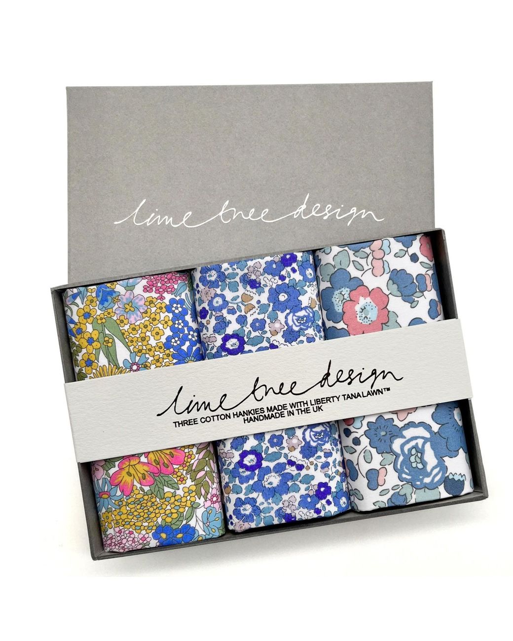 Lime Tree Design Blue 3 Hankies Made With Liberty Fabric for men