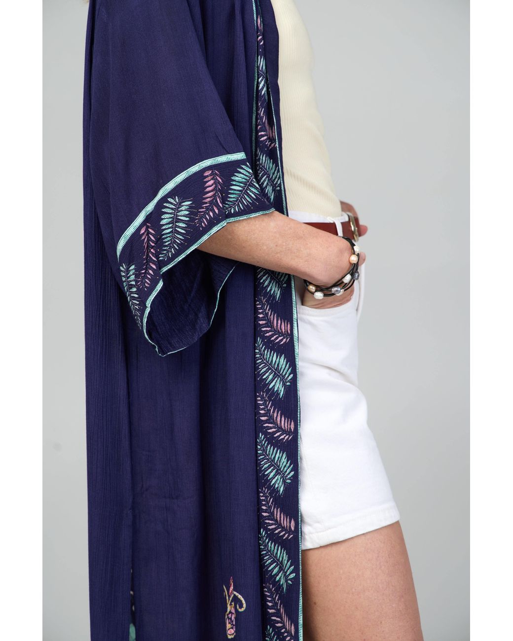 Saachi Blue Flowy Paisley Kimono Long