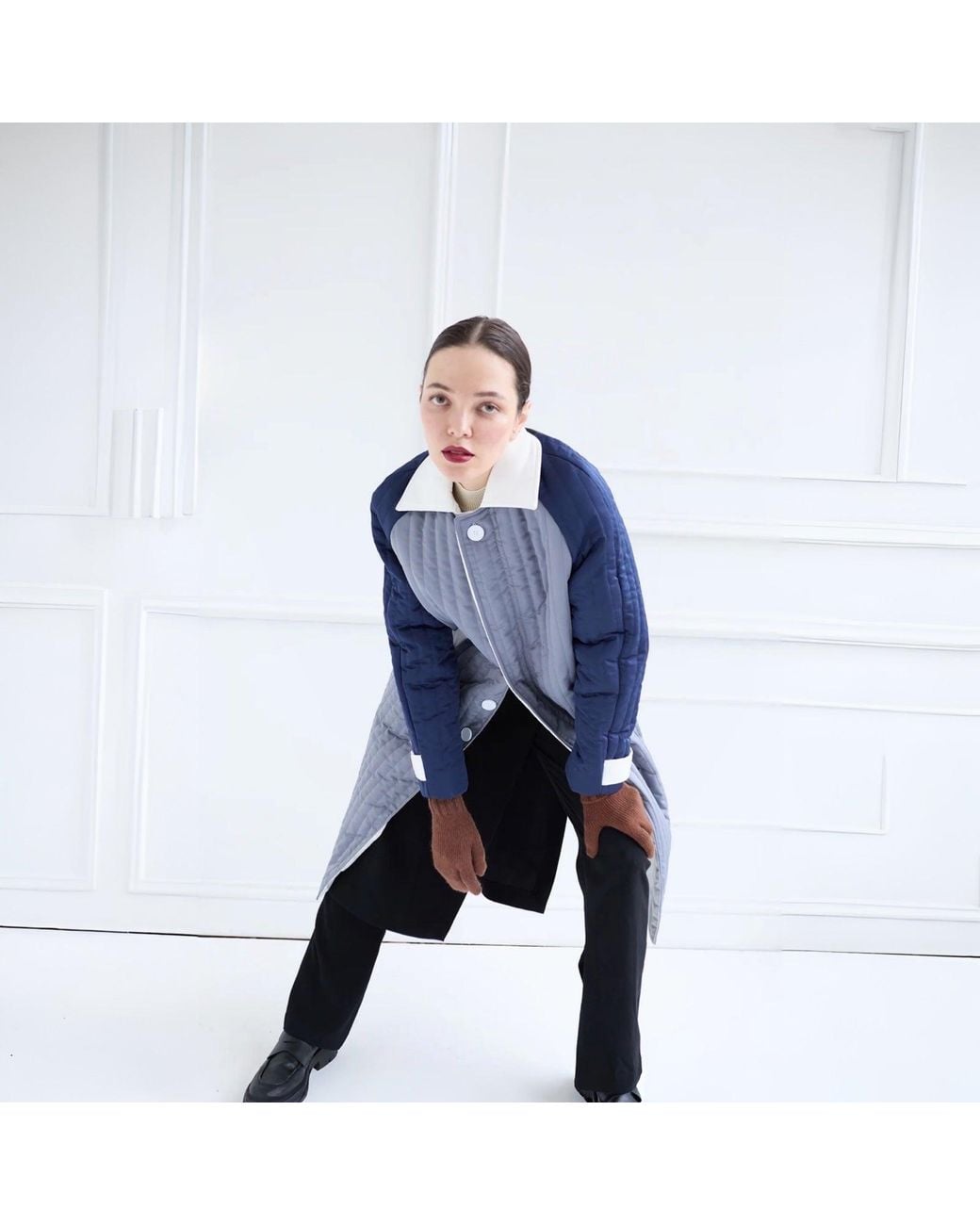 London Atelier Byproduct Blue Patchwork Colour Block Quilt Long Jacket
