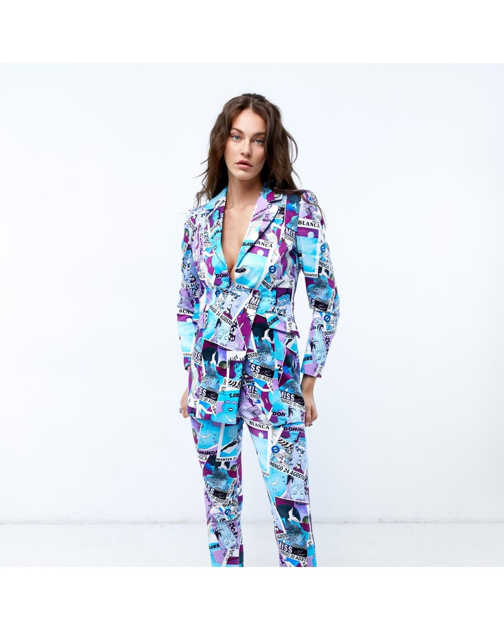 Brenda Agradi Blue Ibiza Style Printed Asymmetrical Blazer Jacket