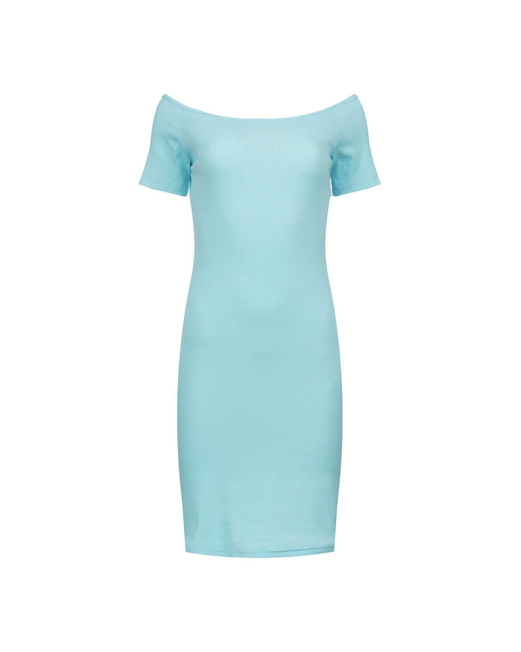 Conquista Blue Ribbed Cotton-Blend Off-Shoulder Dress