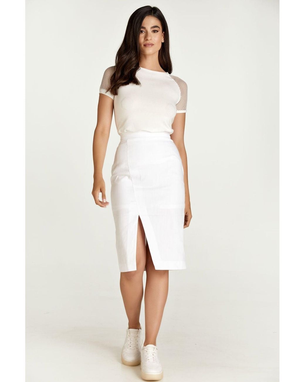 Conquista White Neutrals Ecru Top With Short Net Sleeves